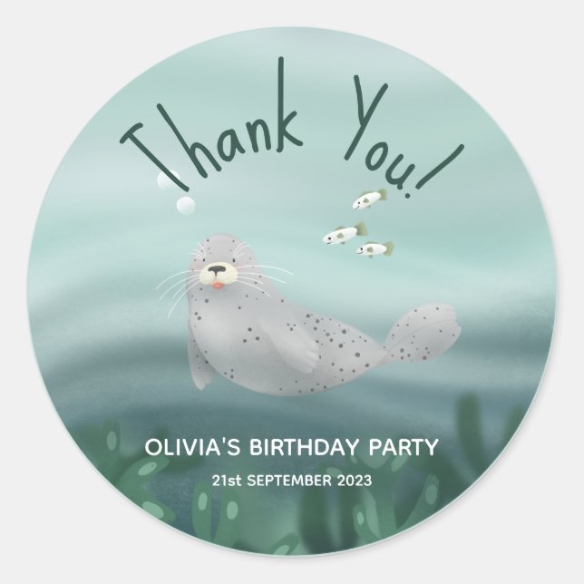 Adesivo Selo Do Oceano Cento Obrigado Aniversário de crian (Frente)