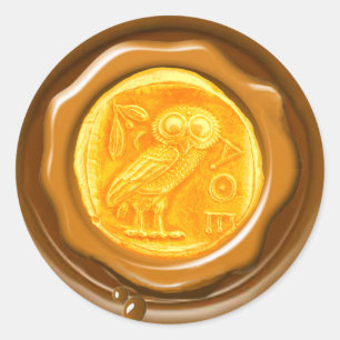 ADESIVO SELO DOURADO DA CERA DO MARROM AMARELO DA CORUJA