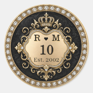 Adesivo Selo Dourado de Monograma de 10º Aniversário
