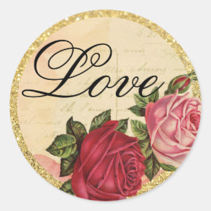 Adesivo Selo Dourado do envelope dos rosas do amor do