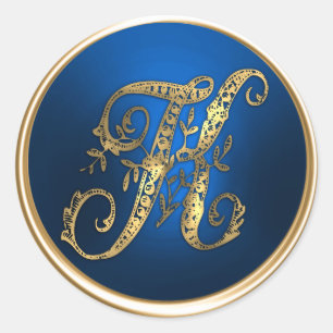 Adesivo Selo Dourado e azul do envelope do monograma K