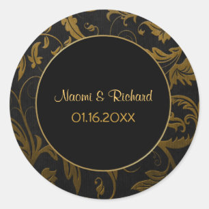 Adesivo Selo Dourado e preto do casamento tema damasco -