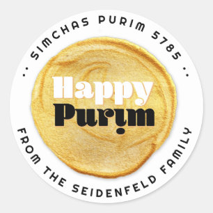 Adesivo Selo Dourado Elegante de Purim Feliz