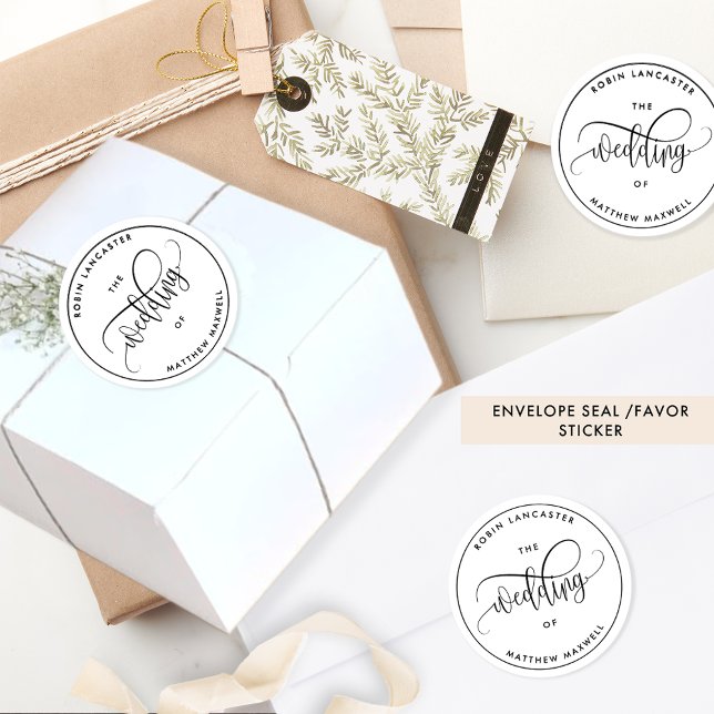 Adesivo Selo/Favor de Envelope de Casamento Elegante e Mod (Criador carregado)