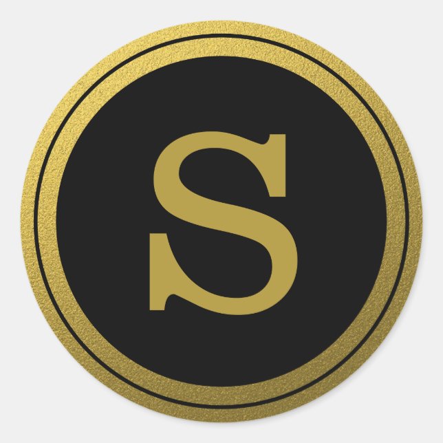 Adesivo Selo Inicial De Envelope Monograma Preto E Dourado (Frente)