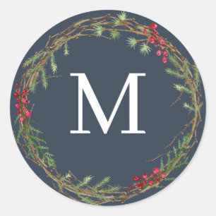 Adesivo Selo Monograma de Grinalda de Natal da Marinha