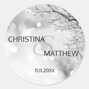 Adesivo SELO personalizado do casamento da neve do país