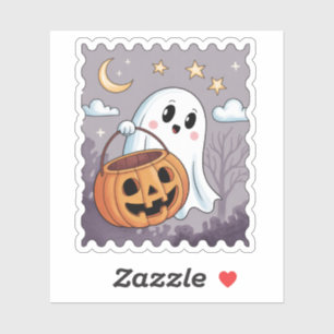 Adesivo Selo Postal Fantasma Fofo de Halloween