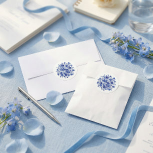 Adesivo Selo Redondo de Envelope Floral em Azul Desbotado 
