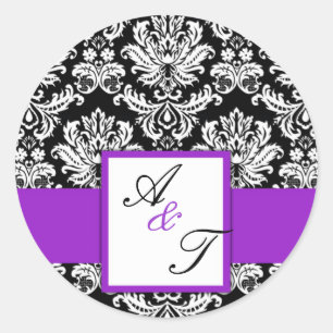 Adesivo Selo roxo do damasco do monograma do casamento