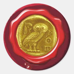 ADESIVO SELO VERMELHO AMARELO DOURADO DA CERA DA CORUJA
