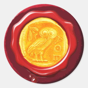 ADESIVO SELO VERMELHO AMARELO DOURADO DA CERA DA CORUJA