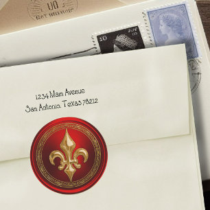 Adesivo Selo vermelho e Dourado do envelope da flor de lis