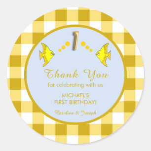 Adesivo Selos de agradecimento de peixe gingham amarelo de