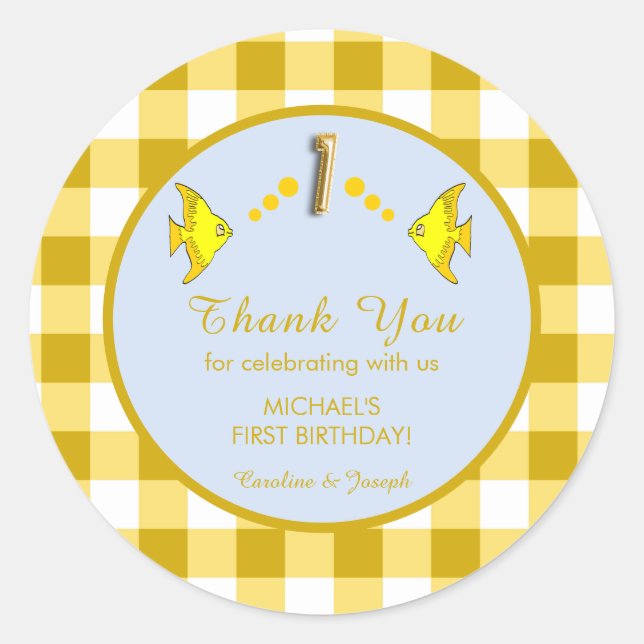 Adesivo Selos de agradecimento de peixe gingham amarelo de (Frente)