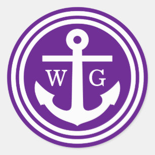 Adesivo Selos De Casamento De Monograma De Âncora Roxa Fa