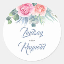 Selos de Casamento Floral Dusty Blue e Rosa