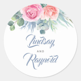 Adesivo Selos de Casamento Floral Dusty Blue e Rosa