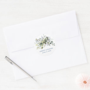 Adesivo Selos de Envelope Azul de Casamento Elegante Verde