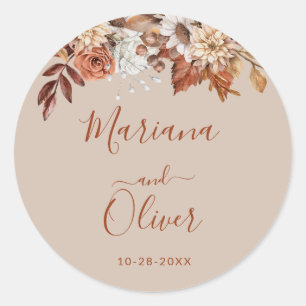 Adesivo Selos de Envelope Bege de Buquê Floral de Outono