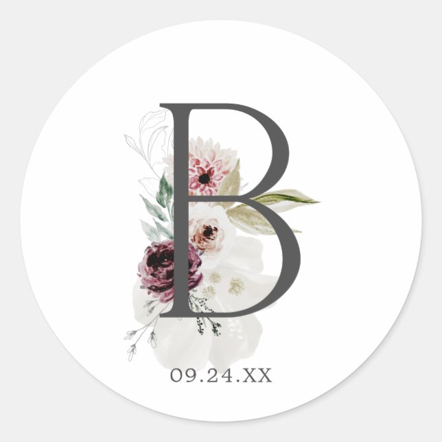 Adesivo Selos de Envelope com Monograma de Floral Romance  (Frente)
