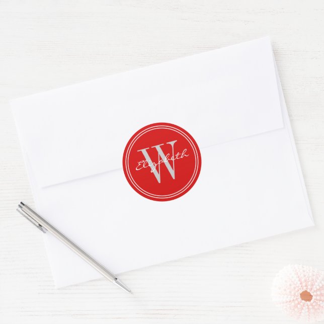 Adesivo Selos de Envelope com Monograma de Nome Vermelho (Envelope)