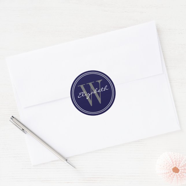 Adesivo Selos de Envelope com Monograma em Azul Marinho (Envelope)