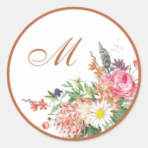 Adesivo Selos de Envelope de Casamento com Monograma Flora