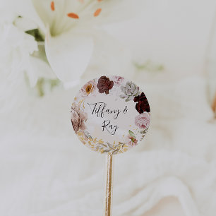 Adesivo Selos De Envelope De Casamento Floral De Mármore