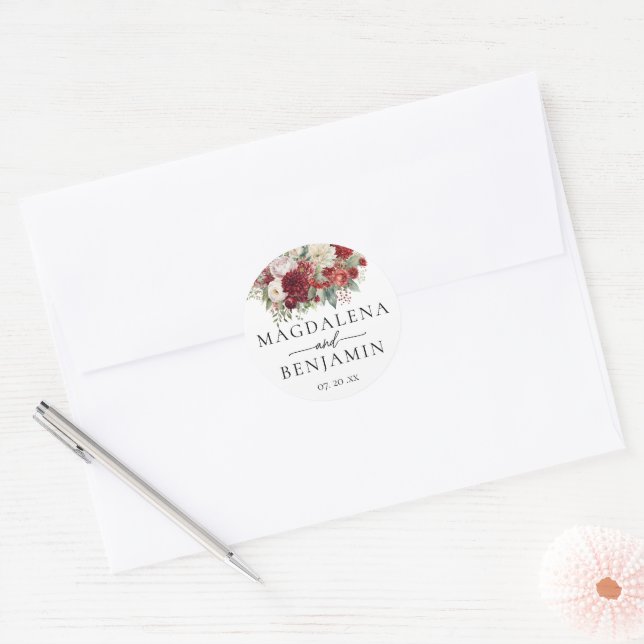 Adesivo Selos de Envelope de Flores de Borgonha Vermelho C (Envelope)