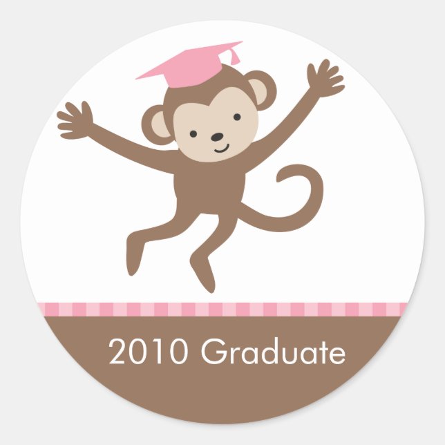 Adesivo Selos De Envelope De Graduação De Macacos Rosa (Frente)