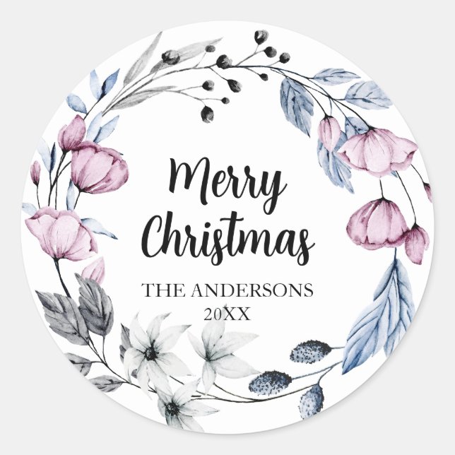 Adesivo Selos de Envelope de Natal Floral Rosa (Frente)