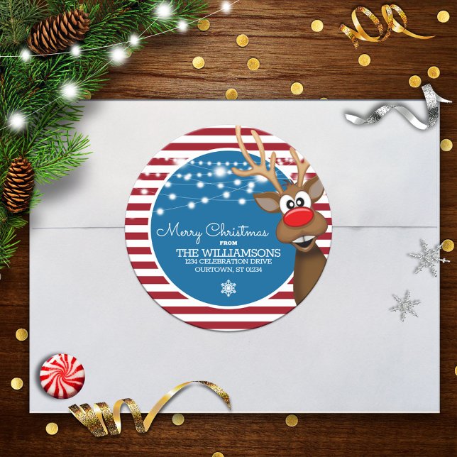Adesivo Selos de Envelope de Rena de Natal Caprichosa (Criador carregado)