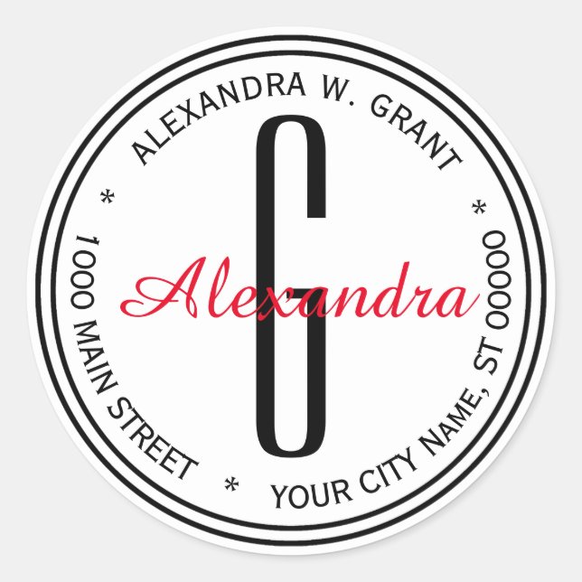 Adesivo Selos de Envelope Monograma de Nome Preto Branco (Frente)