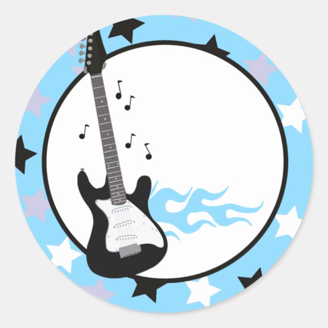 Adesivo Selos de Envelope ROCK STAR GUITAR AZUL (Frente)