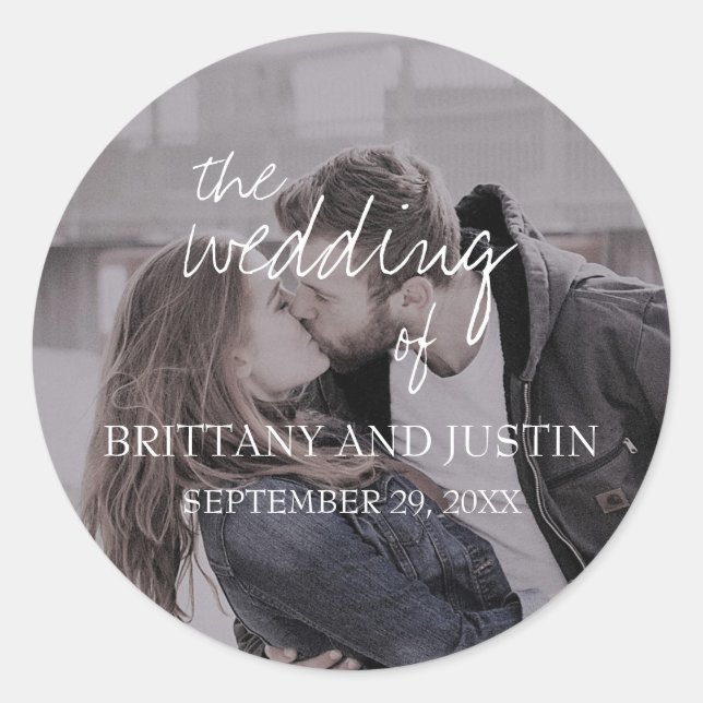 Adesivo Selos De Envelopes De Casamento De Foto Com Script (Frente)