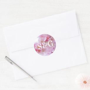 Adesivo Selos de Flor de Cerejeira Rosa com Iniciais