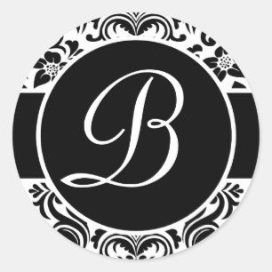 Adesivo Selos Monogrammed do envelope do damasco preto e