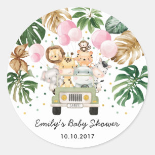 Adesivo Selva Safari Animais Greeneram Balões Rosa Bebê