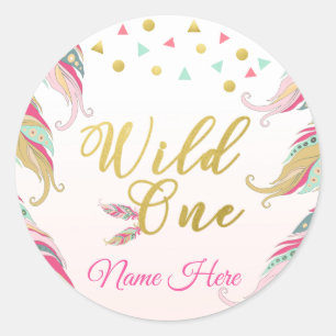 Adesivo Selvagem - Um Dourado Pink Green Feather Sticker
