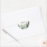 Adesivo Selvagens Florestais Selvagens Monograma de Casame<br><div class="desc">Pinheiros de coloração aquática Elegante,  selagem de envelope de casamento monograma.</div>