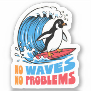 Adesivo Sem Ondas Sem Problemas Pinguim Divertido Surfando