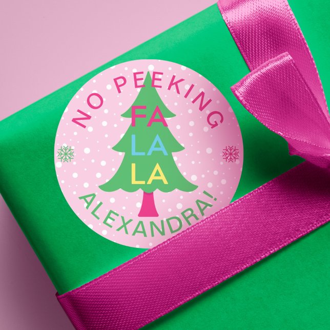 Adesivo Sem Peeking Bright Neon Fa La Christmas Tree (No Peeking Bright Neon Fa La Christmas Tree Classic Round Sticker)