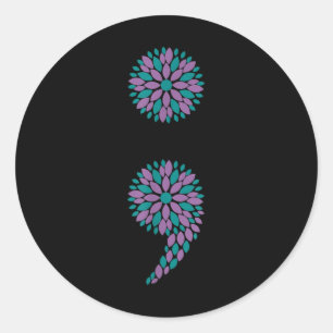 Adesivo Semicolon Flor Suicídio Sensibilização Saúde Menta