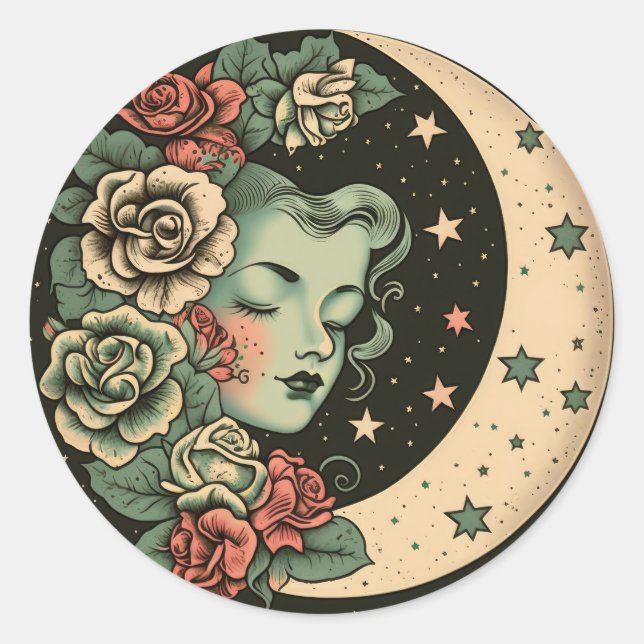 Adesivo Senhora Lua do Crescente Verde da Arte Retroativa (Frente)