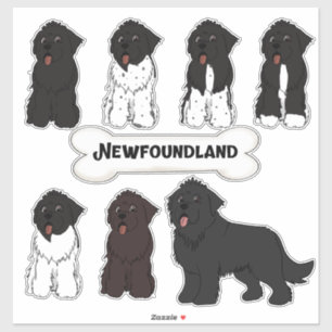 Adesivo Sentado Caricatura de Newfoundland, Dog Sticker Se