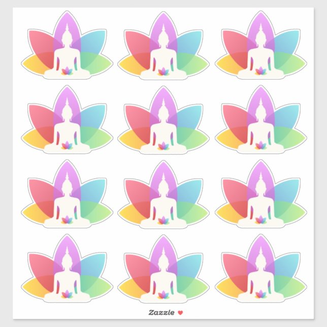 Adesivo Sentando Buda e Lotus Petals Coloridas (Folha)