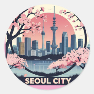 Adesivo Seoul City Modern Skyline Retro Art Coreia do Sul