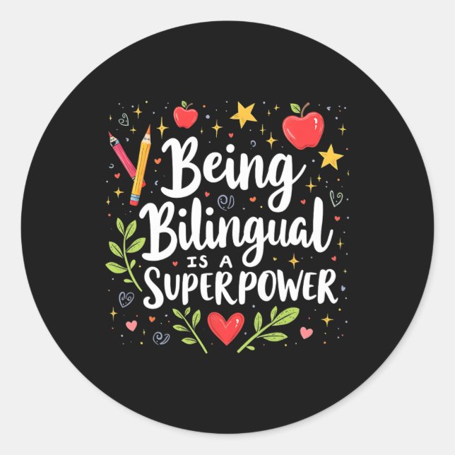 Adesivo Ser Bilingue é um Superpoder De Volta à Escola ESL (Frente)