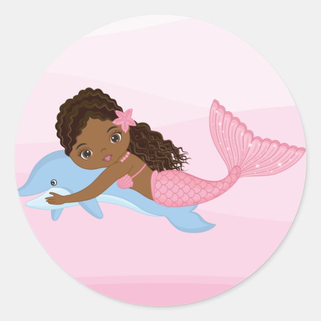 Adesivo Sereia Afro-Americana com Dolphin Sticker (Frente)